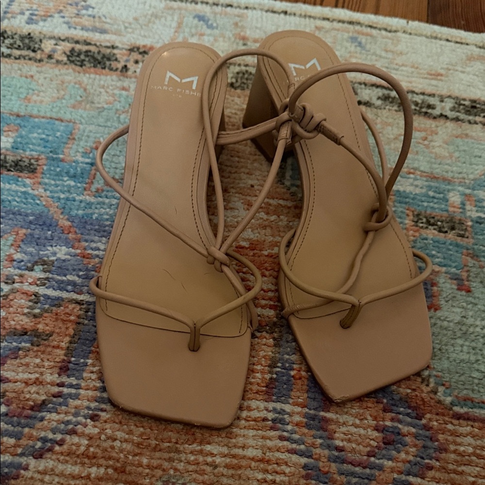 Marc Fisher Strappy Square-Toe Sandals in Nude
